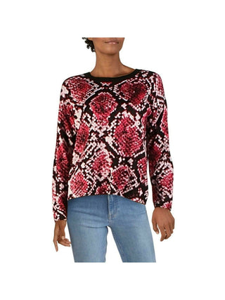DKNY Women's Colorblock Python-Print Sweater Pink Size Extra Small