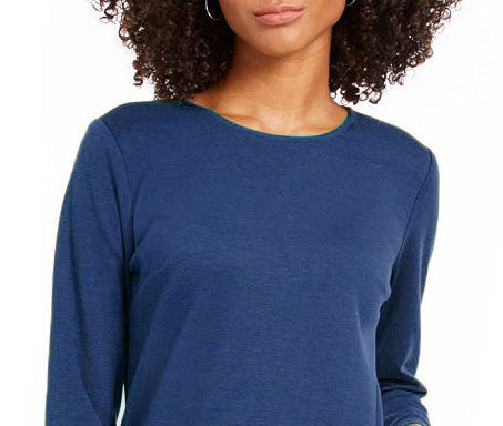 NY  Collection Women's Petite Patch-Pocket Shift Dress Blue Size Large