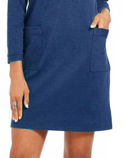 NY  Collection Women's Petite Patch-Pocket Shift Dress Blue Size Large