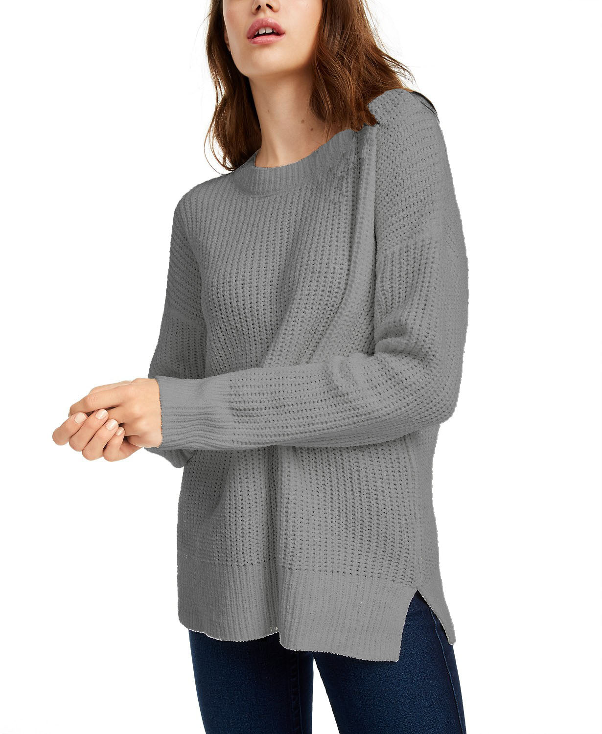 Pink Rose Juniors' Chenille Sweater Light Gray Size Small