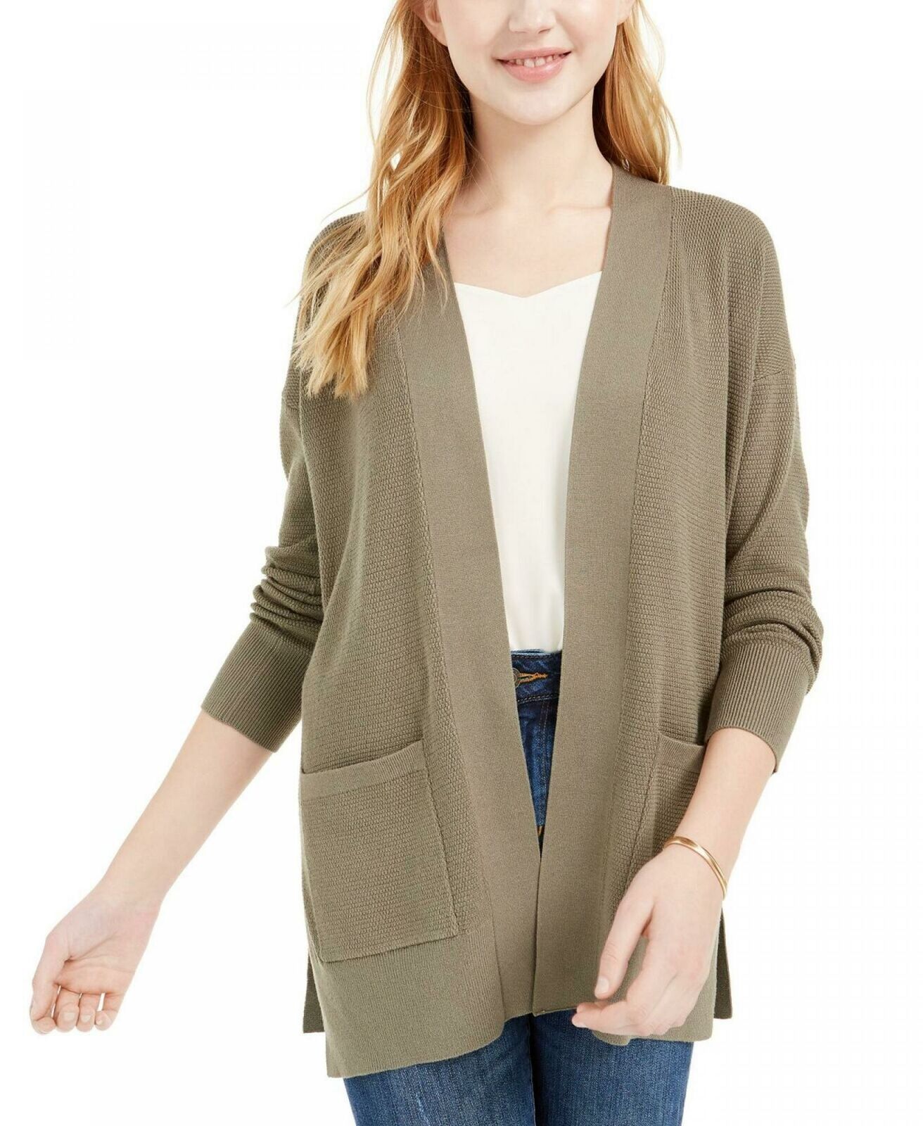 Pink Rose Women's Juniors' Open Cardigan Sweater Green Size Small