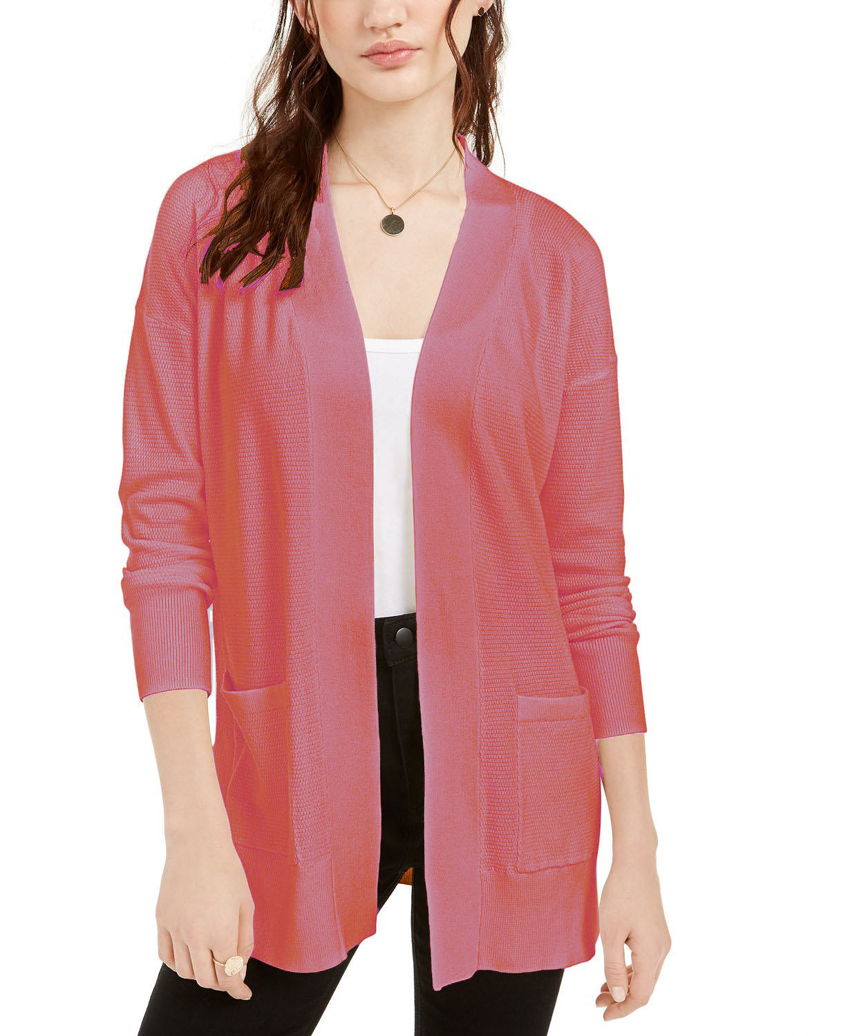 Pink Rose Women's Juniors' Open Cardigan Sweater Red Size Large