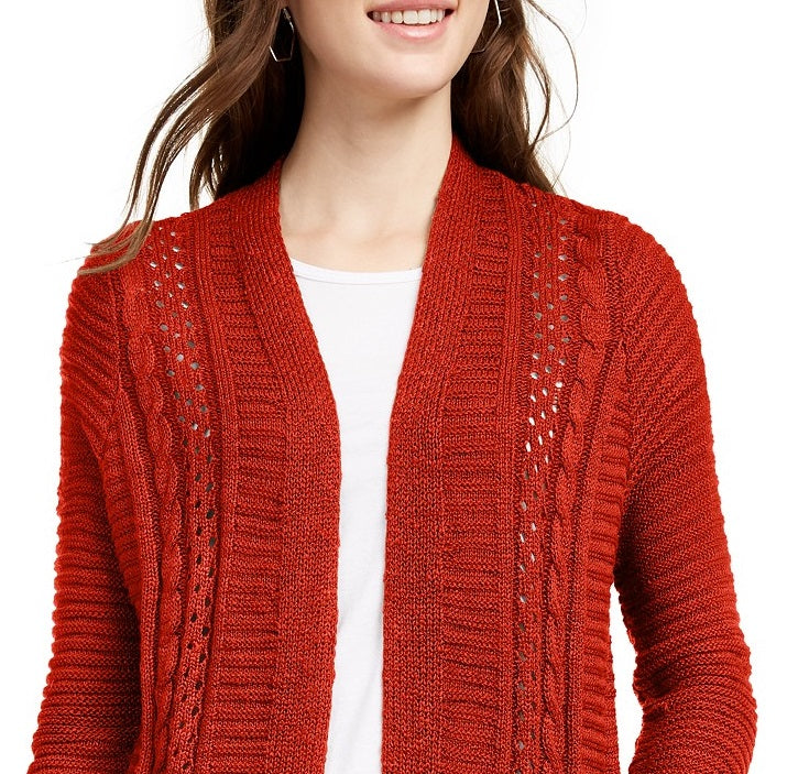 Pink Rose Juniors' Eyelet Long Cardigan Red Size Extra Large