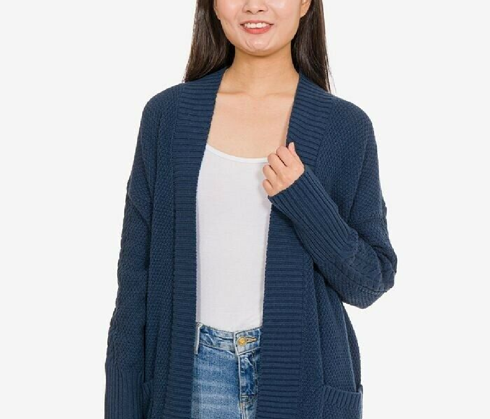 Pink Rose Women's Juniors' Textured Long Cardigan Blue Size Large