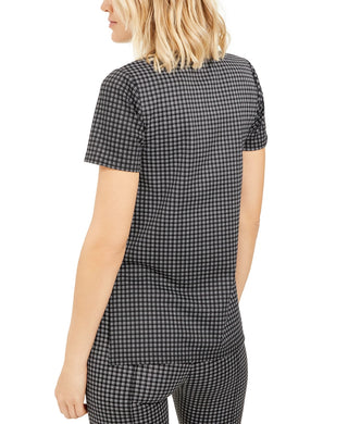 Michael Kors Women's Micro Check Print Tunic Top Silver Size Petite Small
