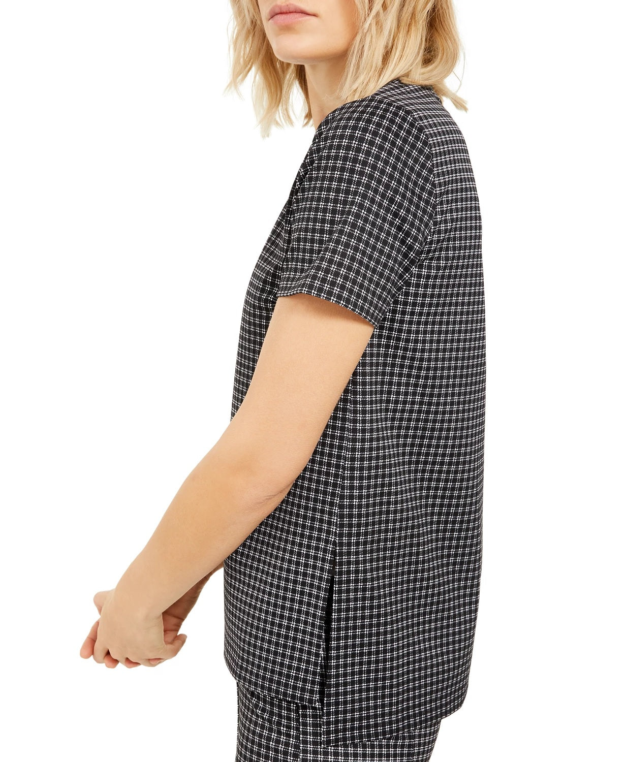 Michael Kors Women's Micro Check Print Tunic Top Silver Size Petite Small