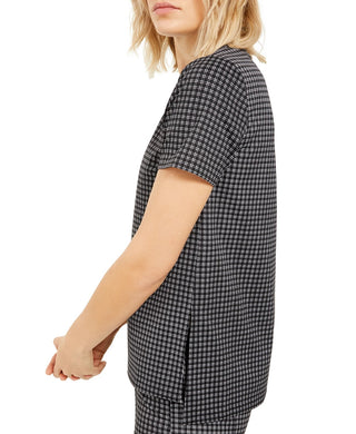 Michael Kors Women's Micro Check Print Tunic Top Silver Size Petite Small