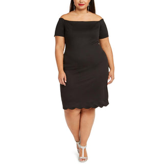 Monteau Women's Trendy Plus Size Scalloped Off-The-Shoulder Dress Black Size 2X