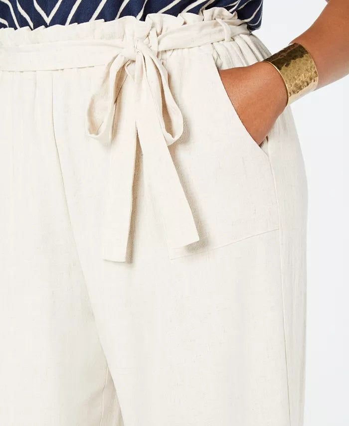 Monteau Juniors' Plus Size Striped Top & Paperbag-Pant Jumpsuit Navy Size 2X