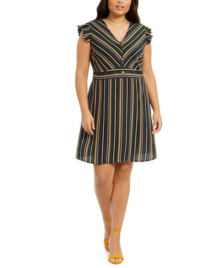 Monteau Women's Plus Size Ruffle-Sleeve Fit & Flare Dress Green Size 2 Extra Large