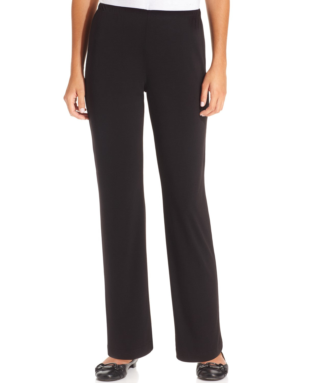 NY Collection Petite Women's Pull-On Straight-Leg Pants Black Size Medium