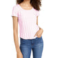Pink Rose Juniors' Rib-Knit Lettuce-Edged T-Shirt Pink Size Medium