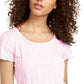 Pink Rose Juniors' Rib-Knit Lettuce-Edged T-Shirt Pink Size Medium