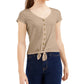 Pink Rose Juniors' Ribbed Tie-Front Top Mocha Frappe Size Small