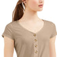 Pink Rose Juniors' Ribbed Tie-Front Top Mocha Frappe Size Small