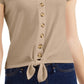 Pink Rose Juniors' Ribbed Tie-Front Top Mocha Frappe Size Small