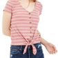 Pink Rose Juniors' Ribbed Tie-Front Top Purple Size Medium