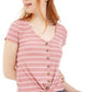 Pink Rose Juniors' Ribbed Tie-Front Top Purple Size Medium