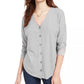 Pink Rose Hippie Rose Juniors' Textured Button-Front Top Gray Size Large