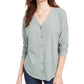 Hippie Rose Juniors' Tie-Front Button-Up Top Green Size Medium