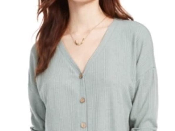 Hippie Rose Juniors' Tie-Front Button-Up Top Green Size Medium