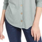 Hippie Rose Juniors' Tie-Front Button-Up Top Green Size Medium