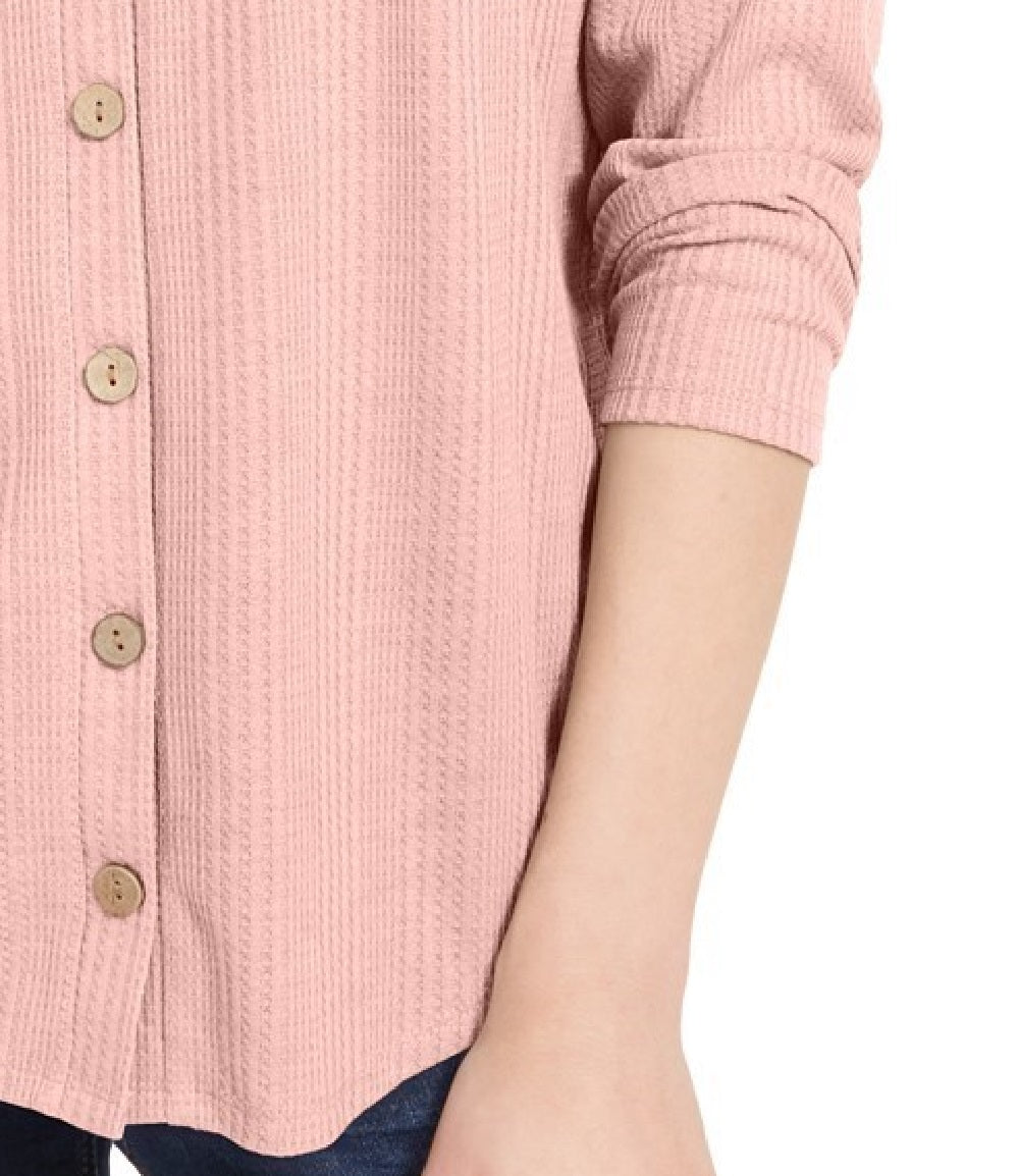 Pink Rose Hippie Rose Juniors' Tie-Front Button-Up Top Pink Size Small