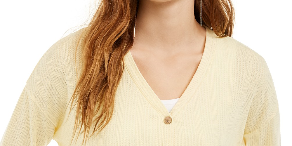 Pink Rose Juniors' Textured Button-Front Top Yellow Size Medium