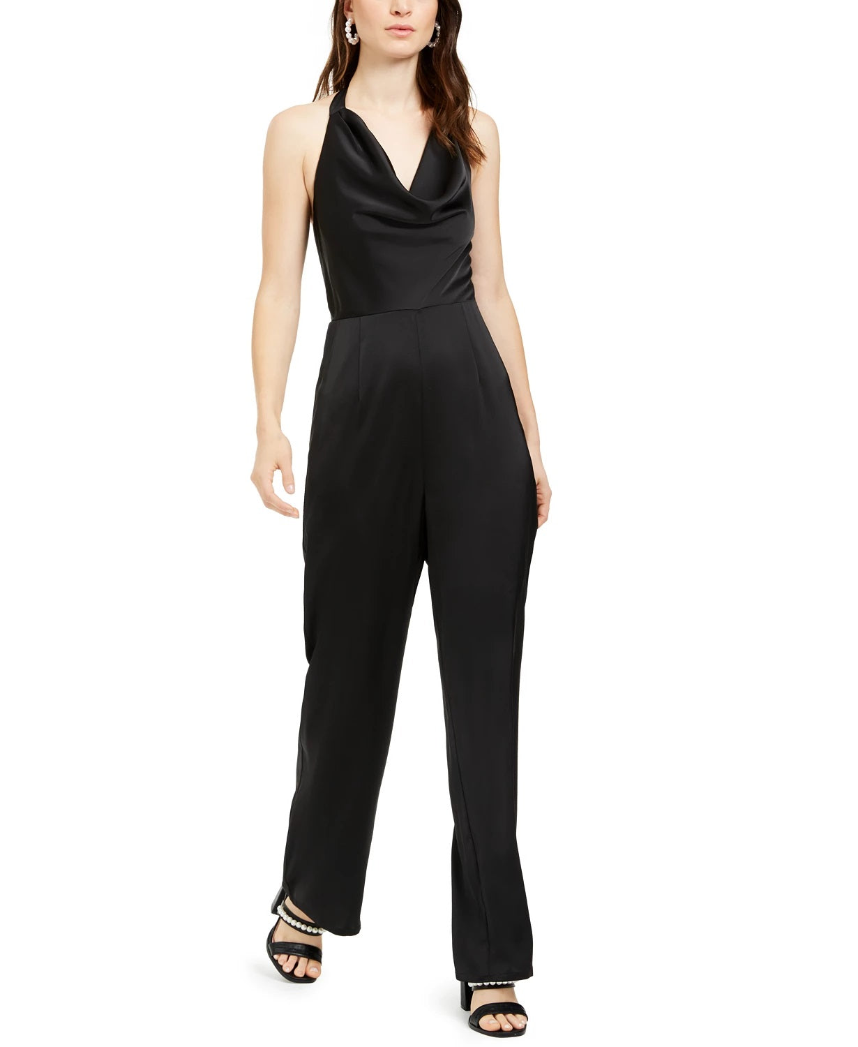 19 Cooper Women's Cowlneck Halter Jumpsuit Black Size Medium