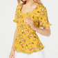 Monteau Women's Petite Ruffle-Trim Peplum Top Mustard  Size Petite Large