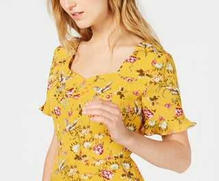 Monteau Women's Petite Ruffle-Trim Peplum Top Mustard  Size Petite Large