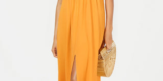 Monteau Women's Petite Split-Hem A-Line Maxi Dress Yellow Size Petite X-Large