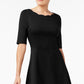 Monteau Petite Women's Scalloped-Neck Fit & Flare Dress Black Size Large