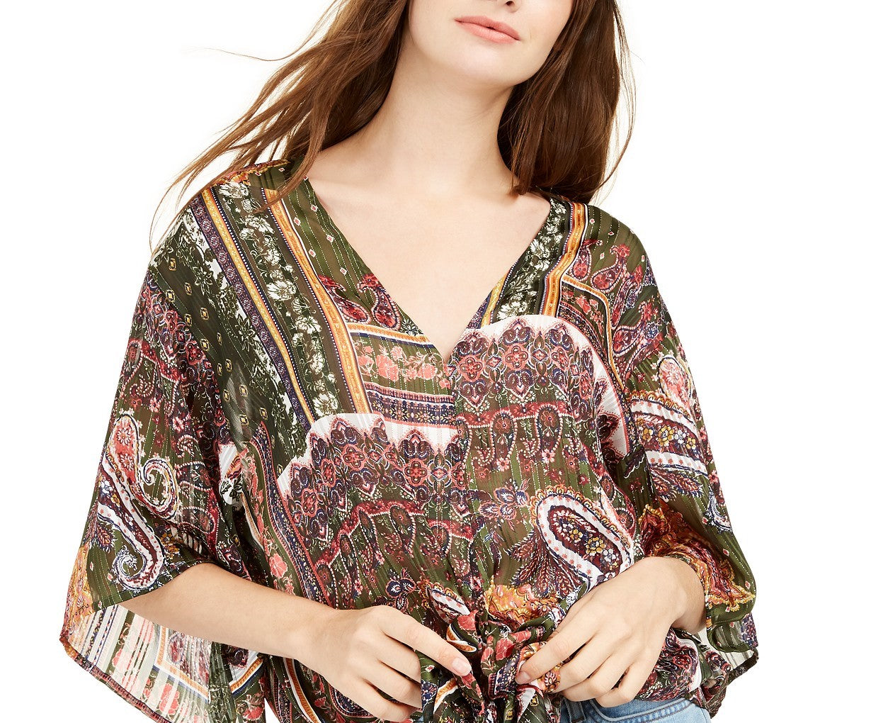 Polly & Esther Juniors' Lurex Tie-Front Top Green Size Medium