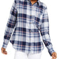 Polly & Esther Juniors'  Plaid Utility Shirt Blue Size Small