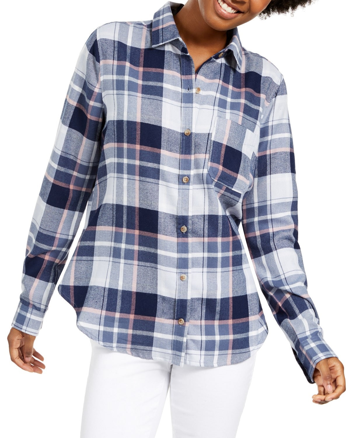 Polly & Esther Juniors'  Plaid Utility Shirt Blue Size Small