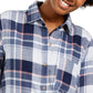 Polly & Esther Juniors'  Plaid Utility Shirt Blue Size Small