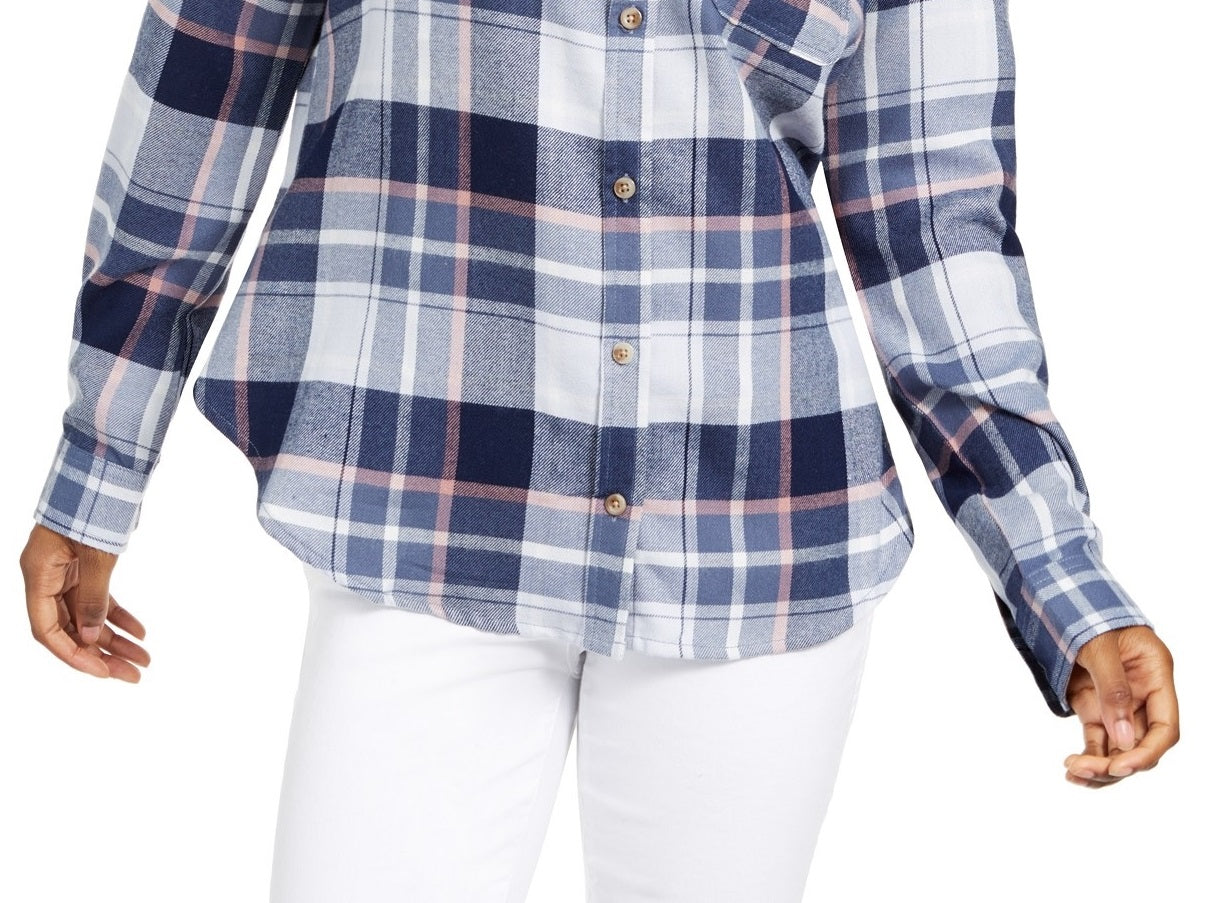 Polly & Esther Juniors'  Plaid Utility Shirt Blue Size Small