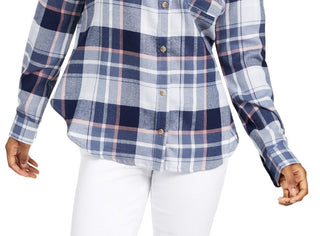 Polly & Esther Juniors'  Plaid Utility Shirt Blue Size Small