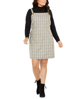Be Bop Women's Plus Size Trendy Plaid Jumper Dress Yellow Size 2X