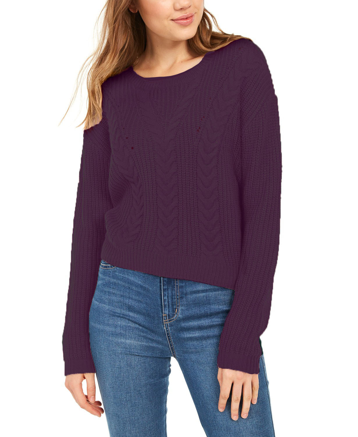 Crave Fame Women's Lace-Up Back Cable Sweater Purple Size Large