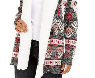 Crave Frame Juniors' Sherpa Trim Cardigan Gray Size Large