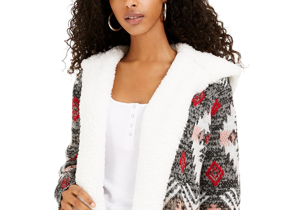 Crave Frame Juniors' Sherpa Trim Cardigan Gray Size Small