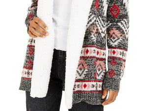 Crave Frame Juniors' Sherpa Trim Cardigan Gray Size Small