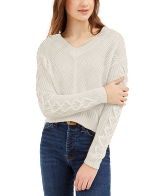 Almost Famous Juniors' Lace-Up Sweater white Size Large