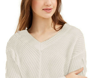 Almost Famous Juniors' Lace-Up Sweater white Size Large