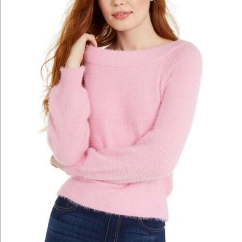 Almost Famous Juniors' Off-The-Shoulder Sweater Pink Size Large