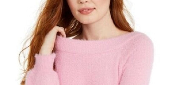Almost Famous Women's Juniors' Off-The-Shoulder Sweater Pink Size Extra Large