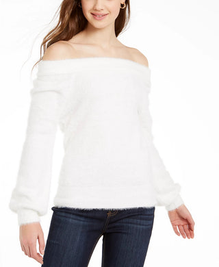 Almost Famous Women's Juniors' Off-The-Shoulder Sweater White Size Large