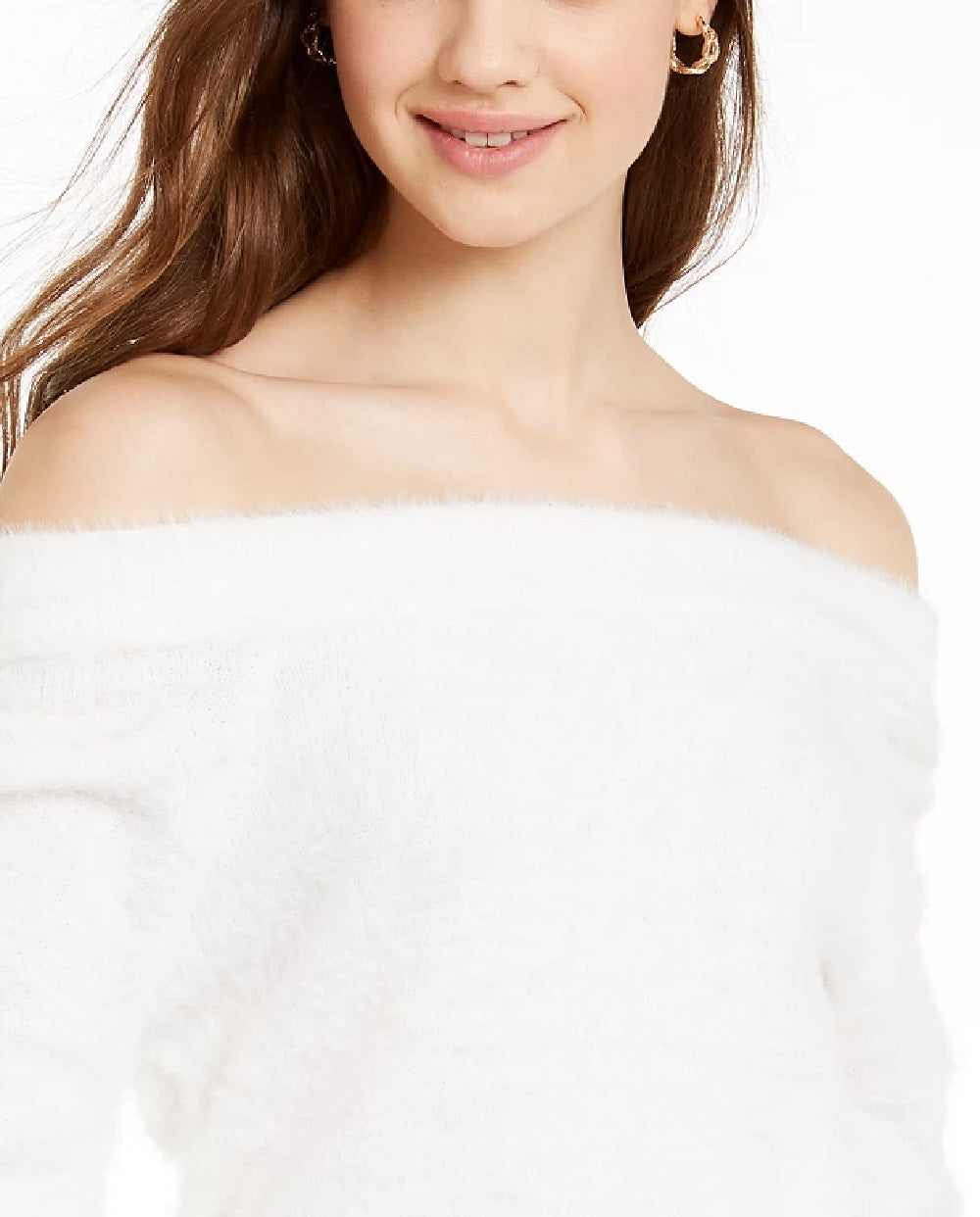 Almost Famous Women's Juniors' Off-The-Shoulder Sweater White Size Large